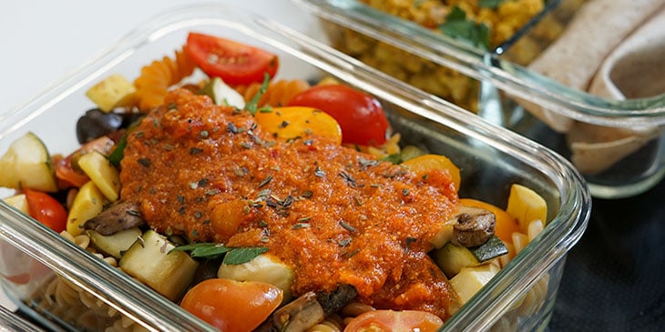 Vegan Meal Plan Protein Pasta with Romesco Sauce